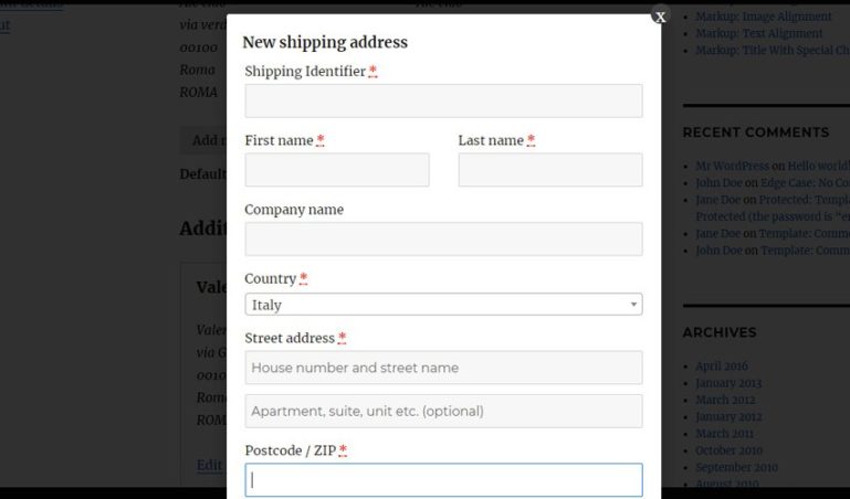 Edit new shipping address