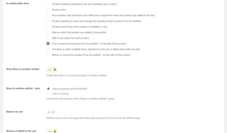 Wishlist page options (2/8)