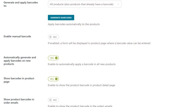 Product barcode settings (2/2)