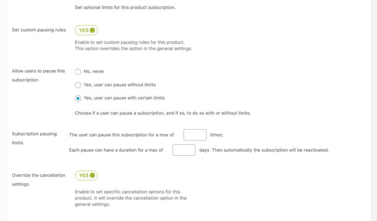 Subscription settings in simple product (2/2)