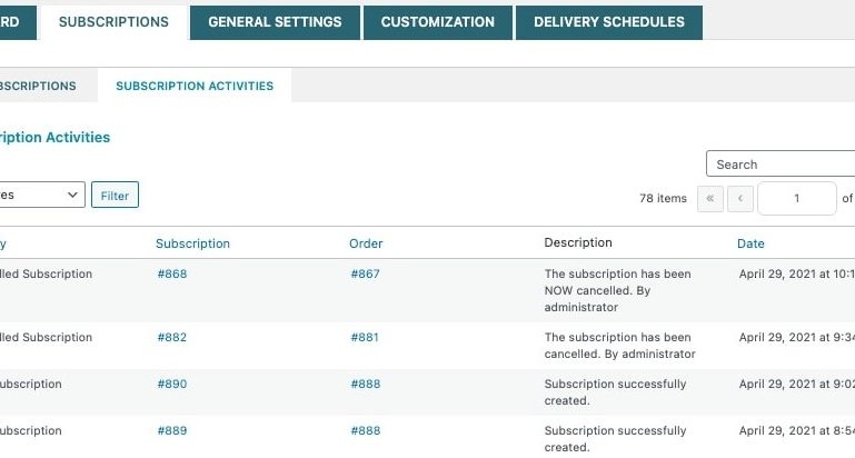 Subscription activities
