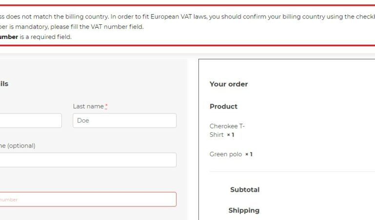 Checkout messages (billing country and VAT field)