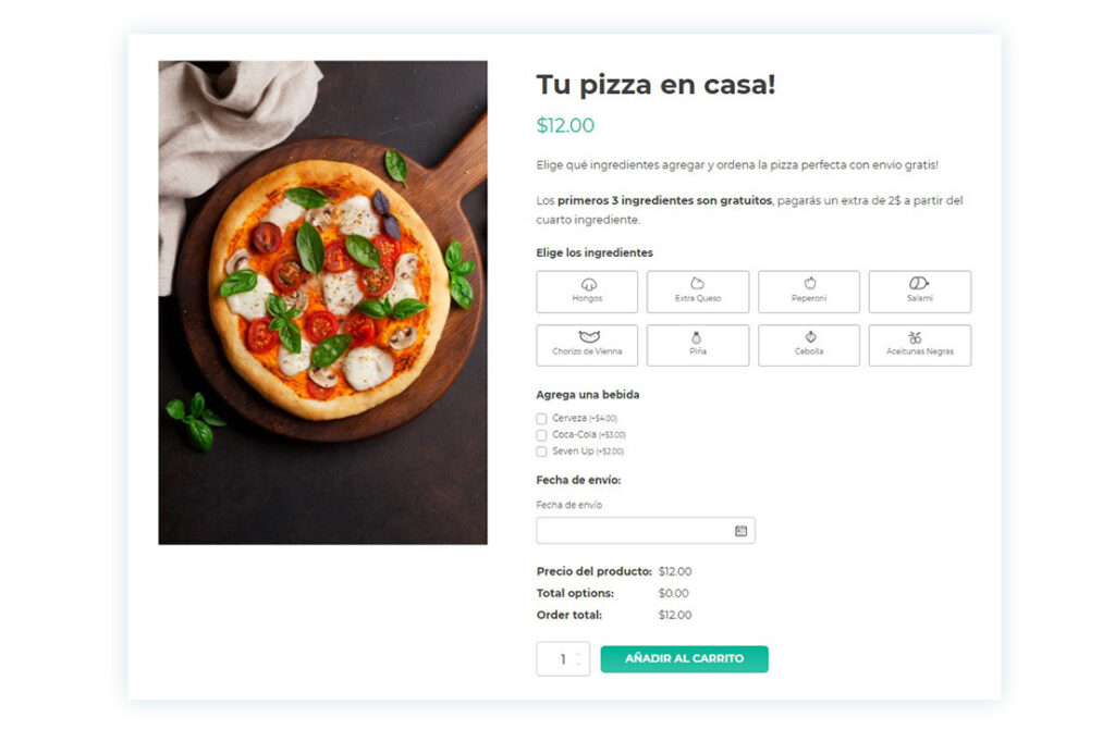 Pizza - producto personalizable