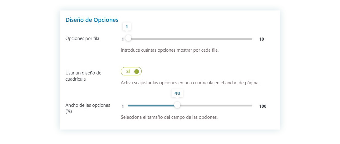 Configuración Diseño de opciones