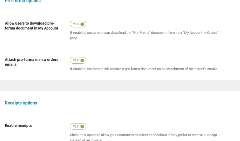 Pro-forma and receipt options
