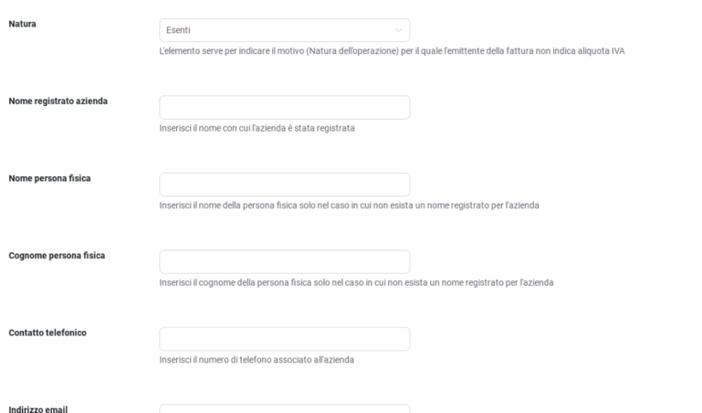 Impostazioni dettagli del soggetto o dell'azienda trasmittente
