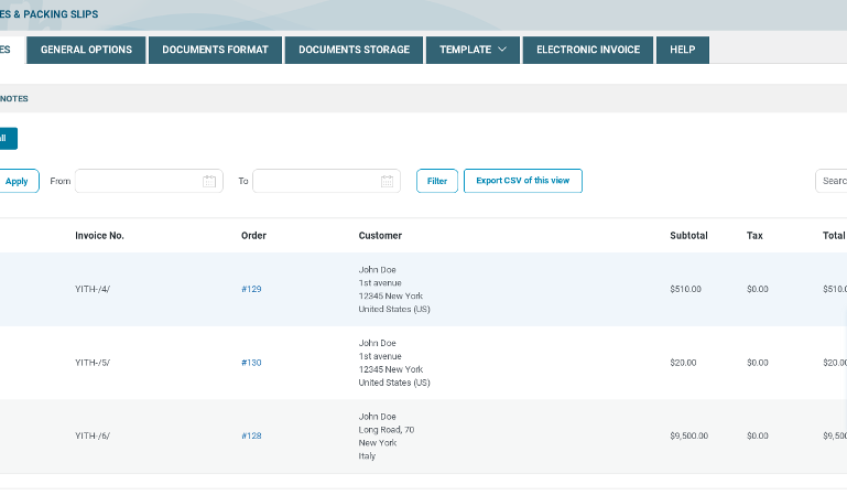 Invoices dashboard