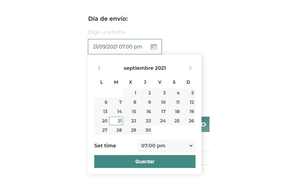 Calendario en la página de producto