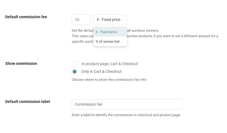 Commission fee settings