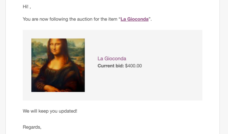 Started following an auction