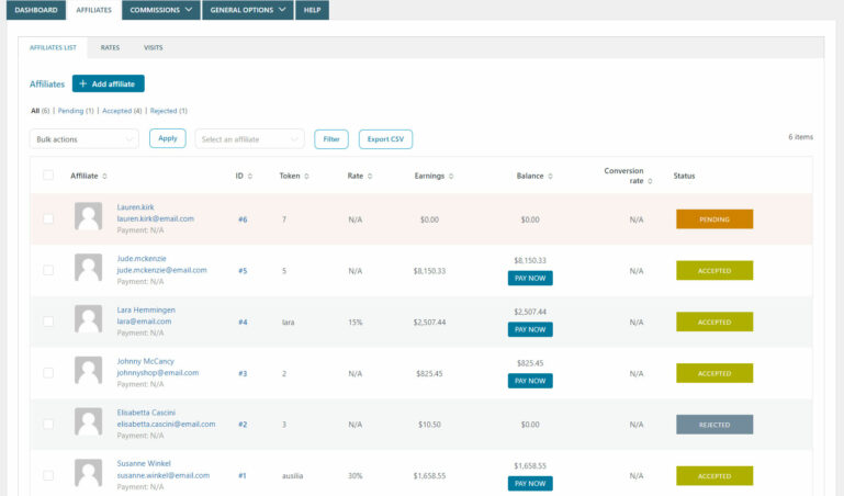 Affiliates list