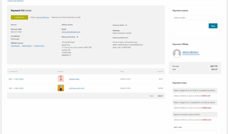 Payment details