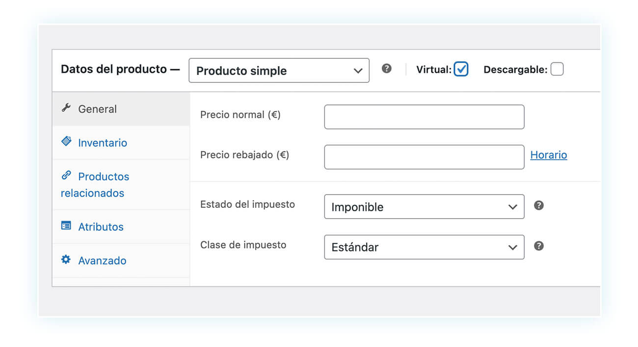 Producto simple y virtual