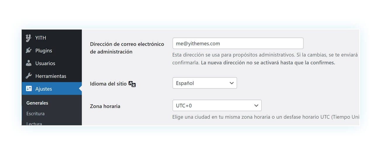 Cambiar el correo electrónico en WordPress