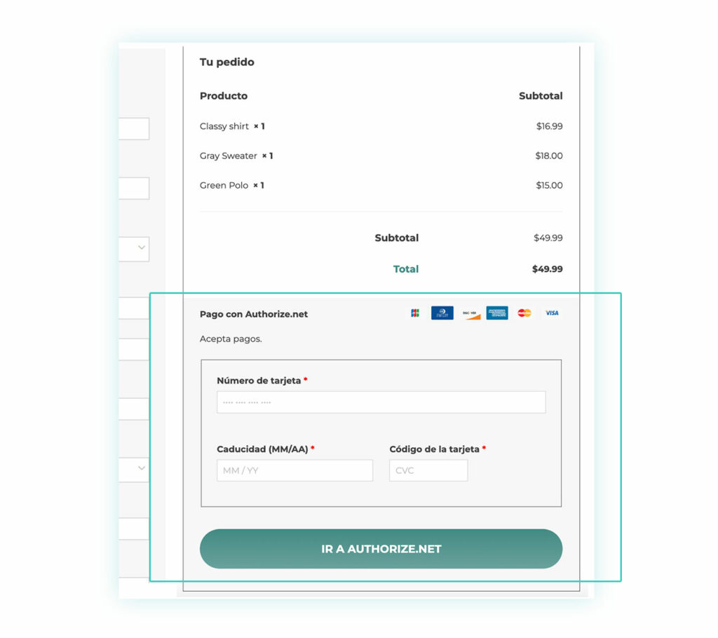 Pagar con Authorize.net