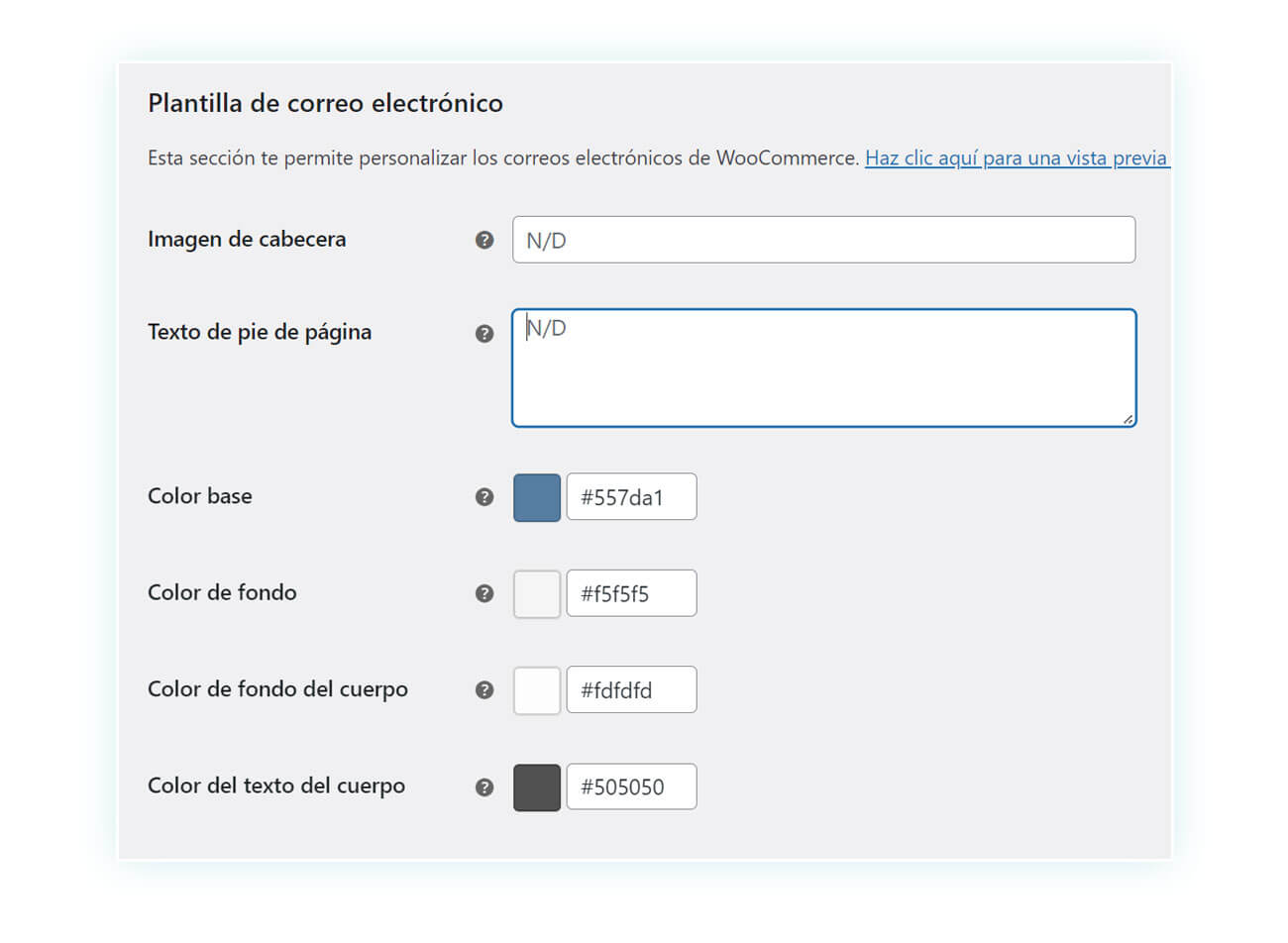 Configuración general del correo electrónico de WooCommerce