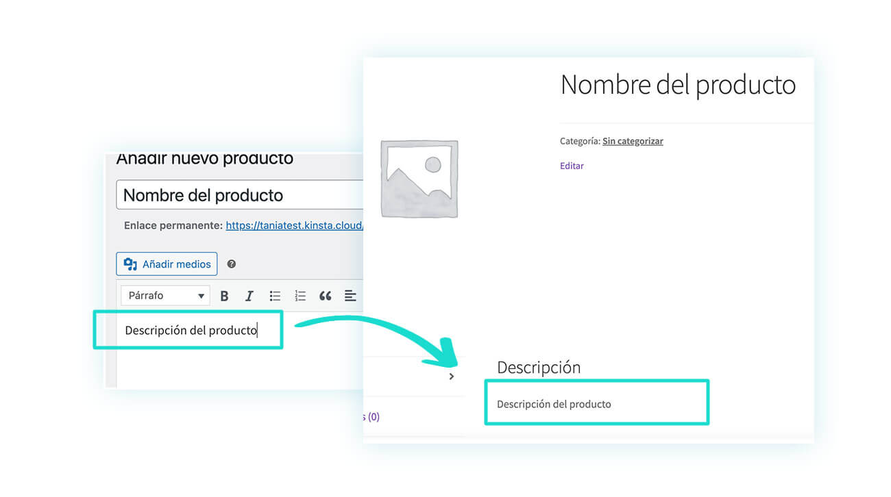 Vista del cliente de la descripción del producto