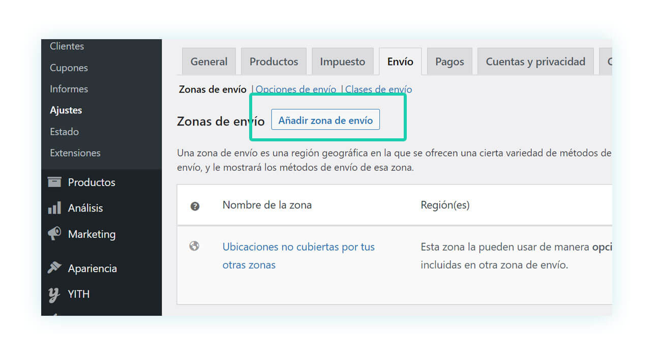 Añadir zona de envío en WooCommerce