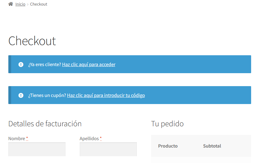 Acceder como cliente en el checkout