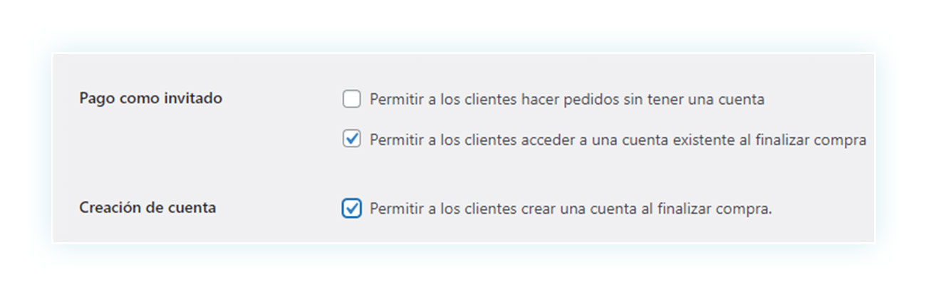 Opciones para crear cuenta y acceder para finalizar compra