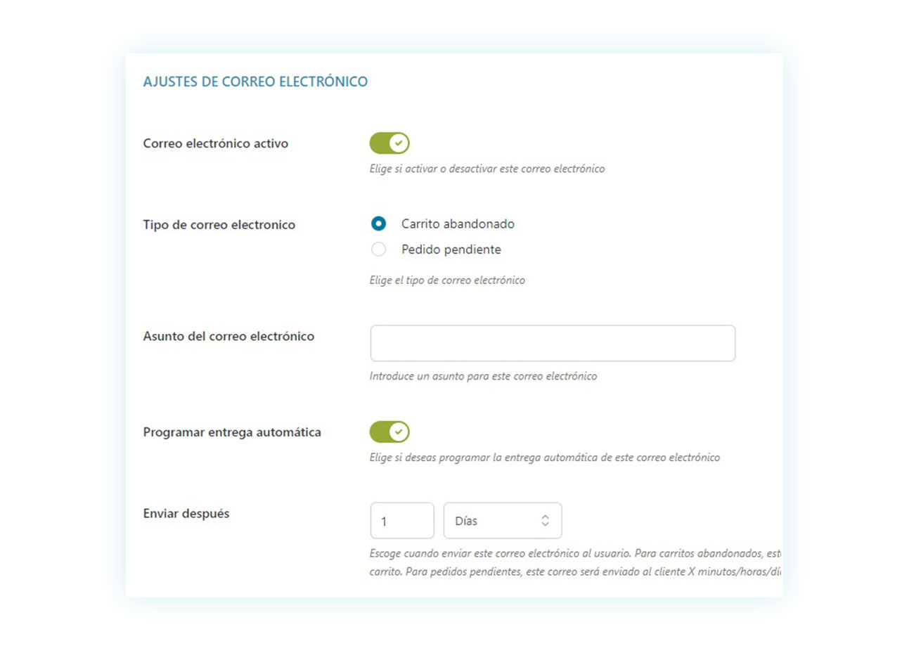 Ajustes de correo electrónico