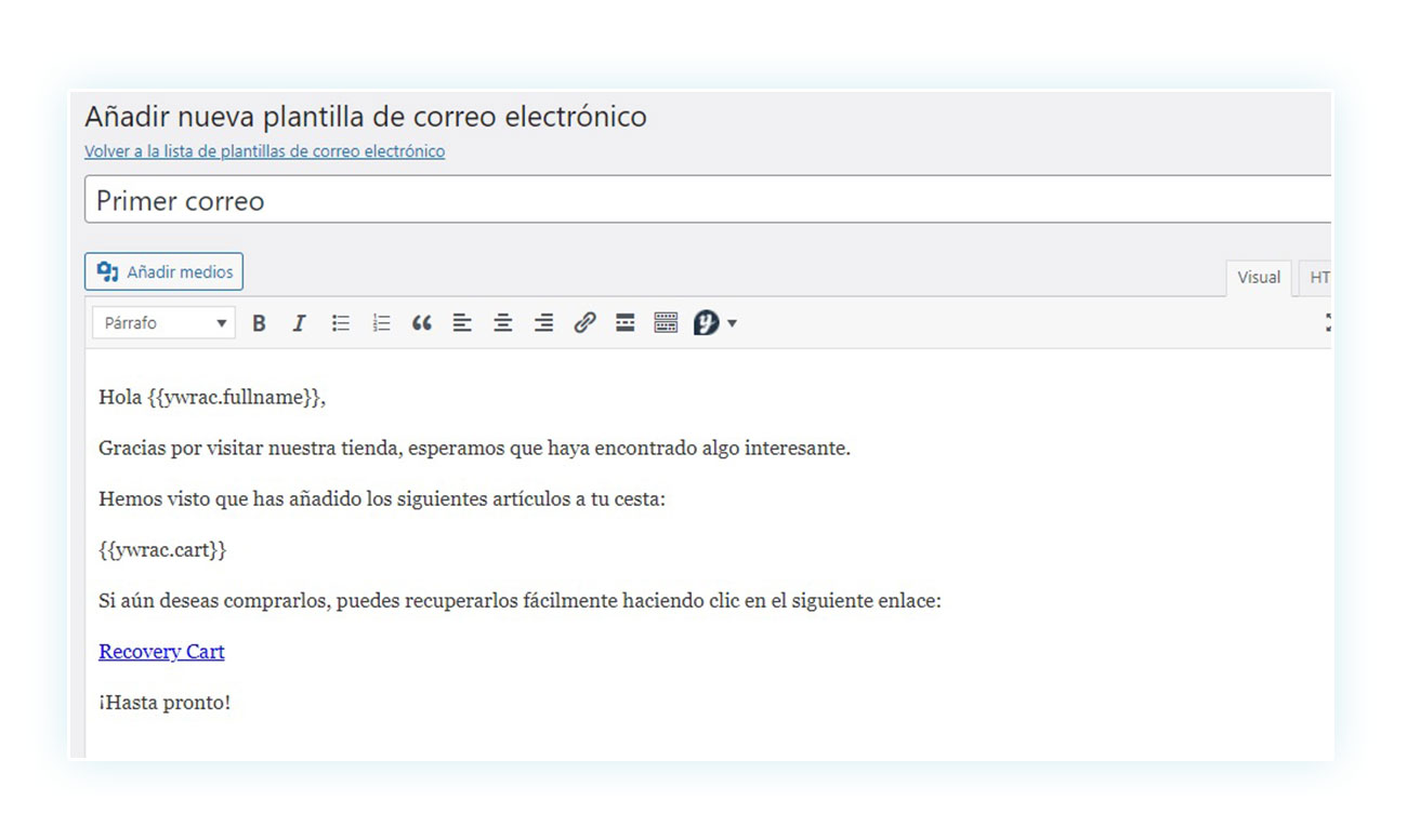 Añadir nueva plantilla de correo electrónico
