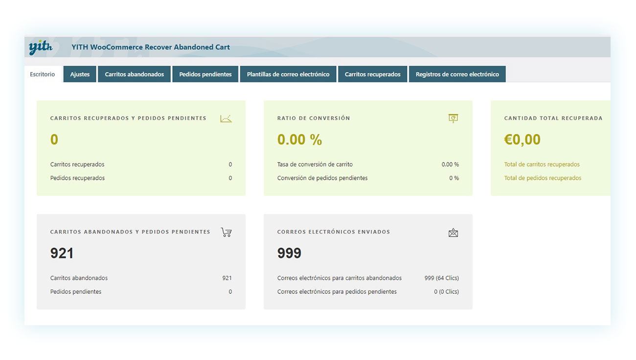 Escritorio de YITH WooCommerce Recover Abandoned Cart