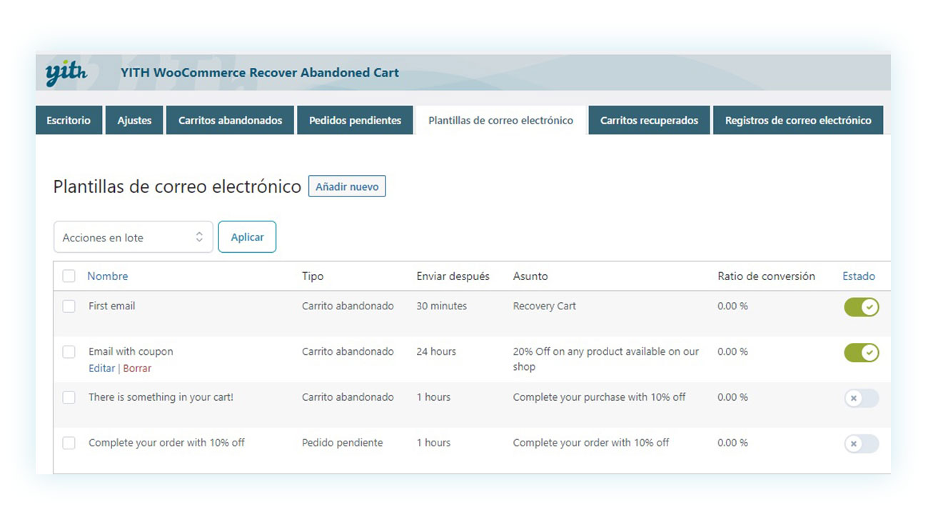 Plantillas de correo electrónico