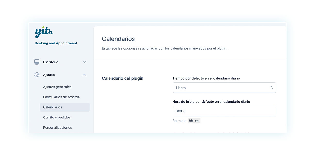 Subpestaña de Calendarios de Booking