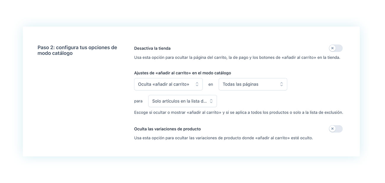 Configuración de opciones de modo catálogo