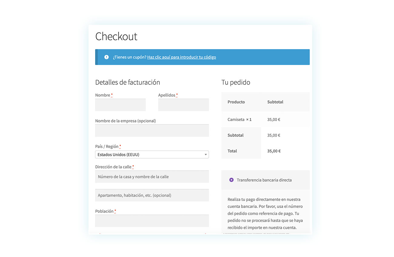 Apariencia página de pago WooCommerce