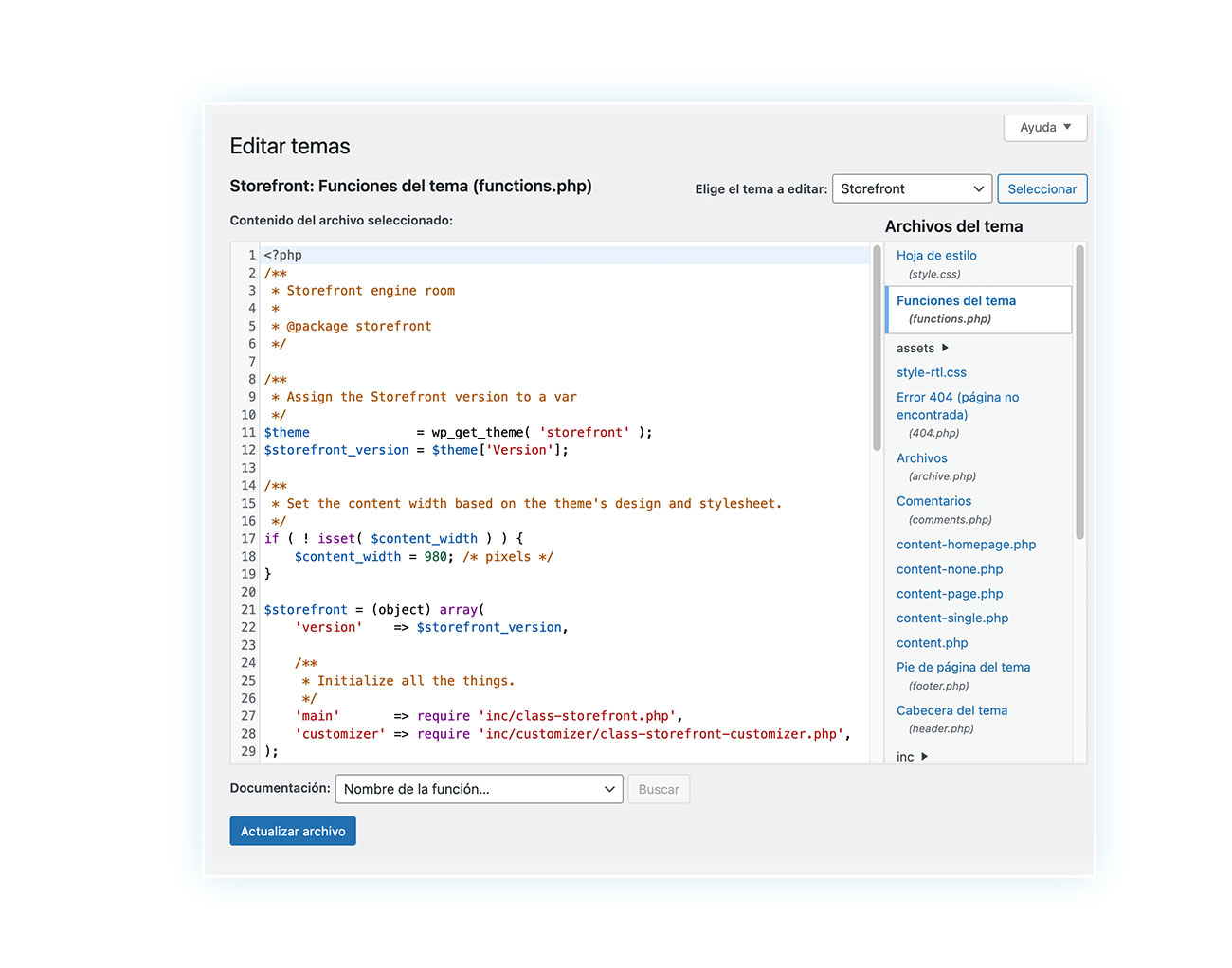 Editar tema - funciones del tema (functions.php)