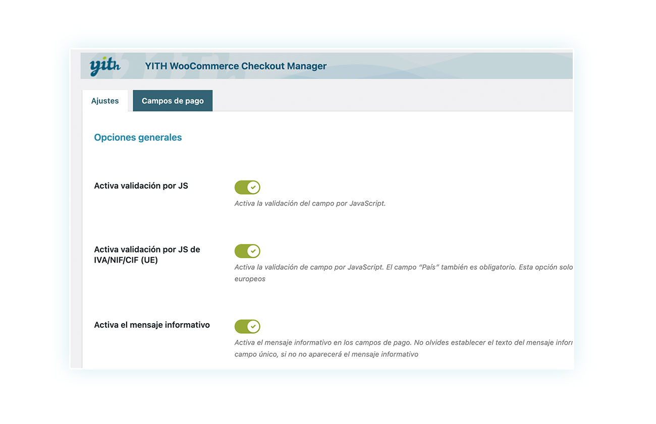 Opciones generales de Checkout Manager