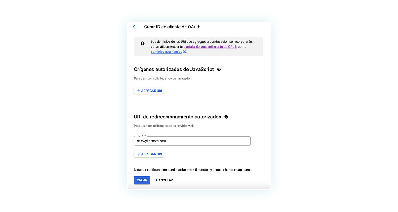 URL de redireccionamiento autorizados