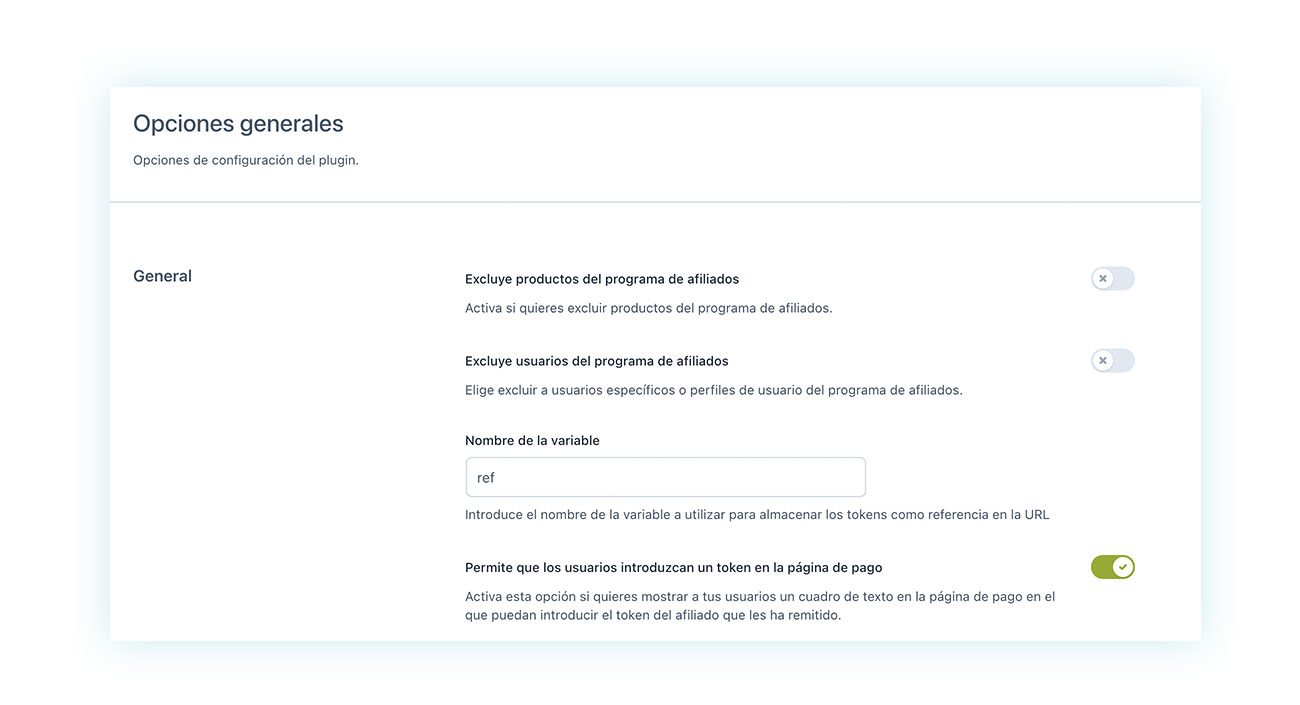 Opciones generales del plugin YITH Affiliates