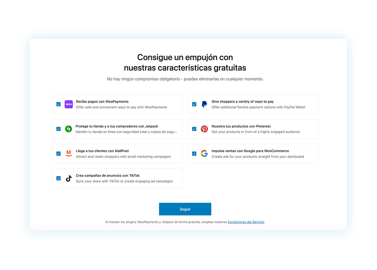 Características gratuitas de WooCommerce