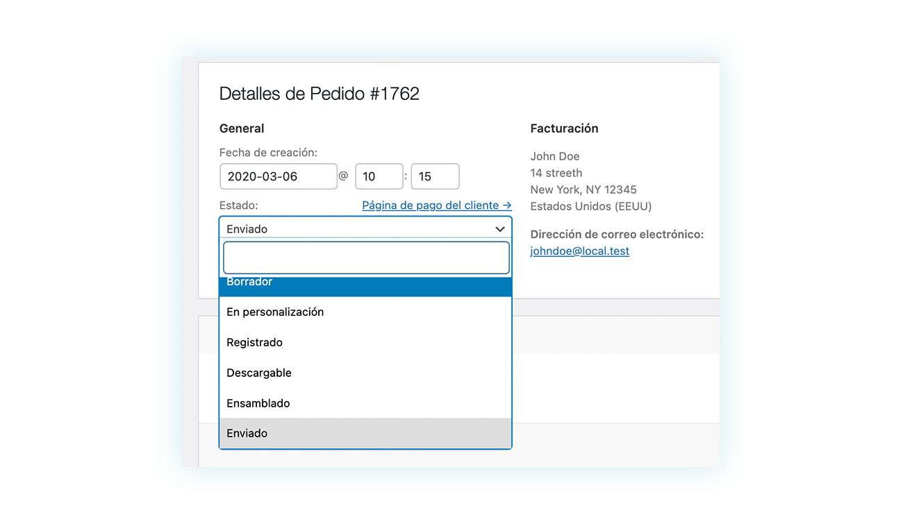 Estado de pedido personalizados en página del producto