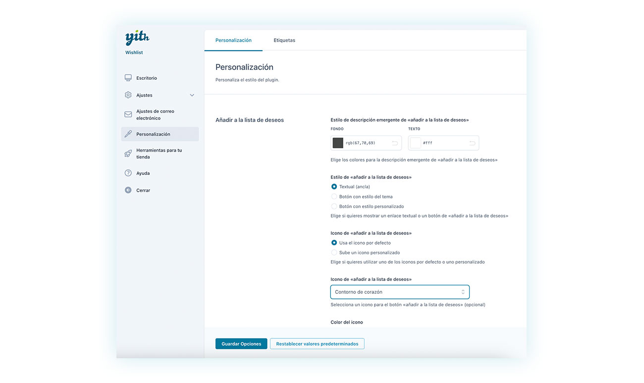 Personalización del aspecto de la lista de deseos