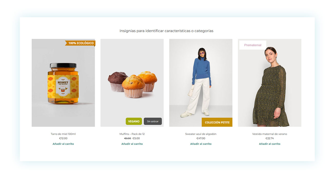 Iconos sobre la imagen del producto