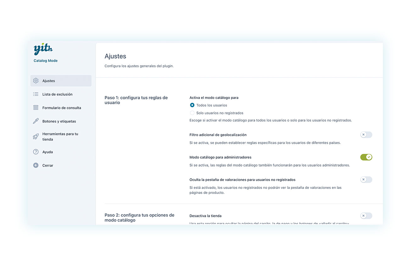 Ajustes generales de Catalog Mode