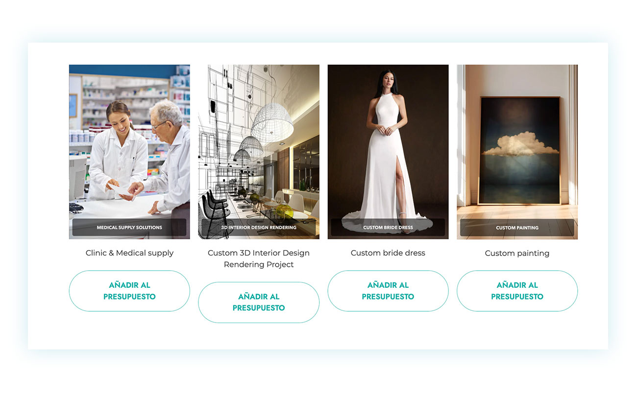 Botones de añadir productos al presupuesto