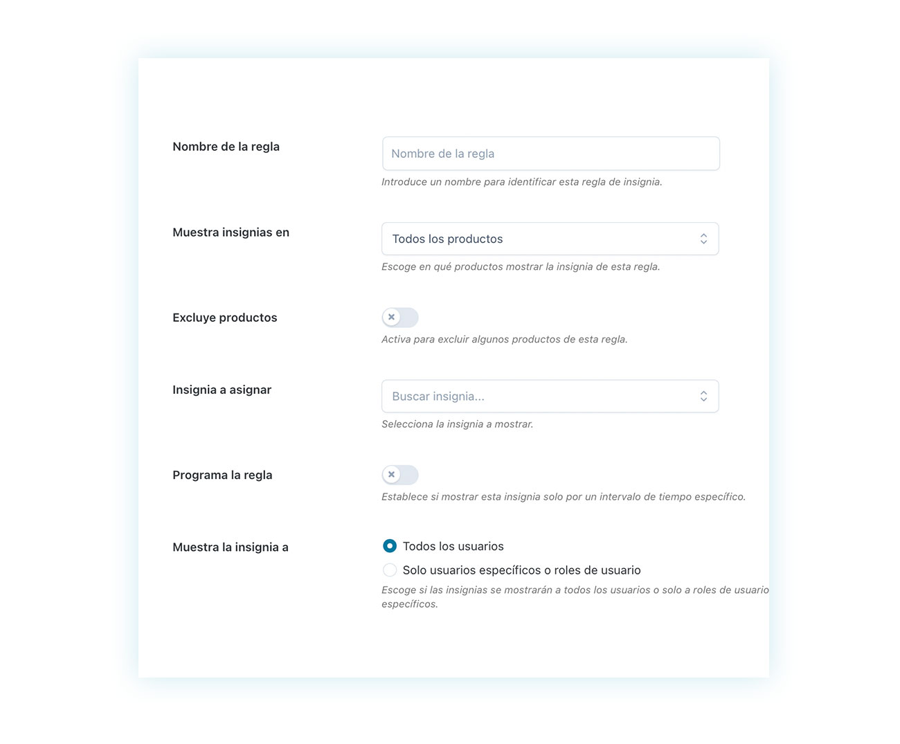 Configuración de reglas de insignias