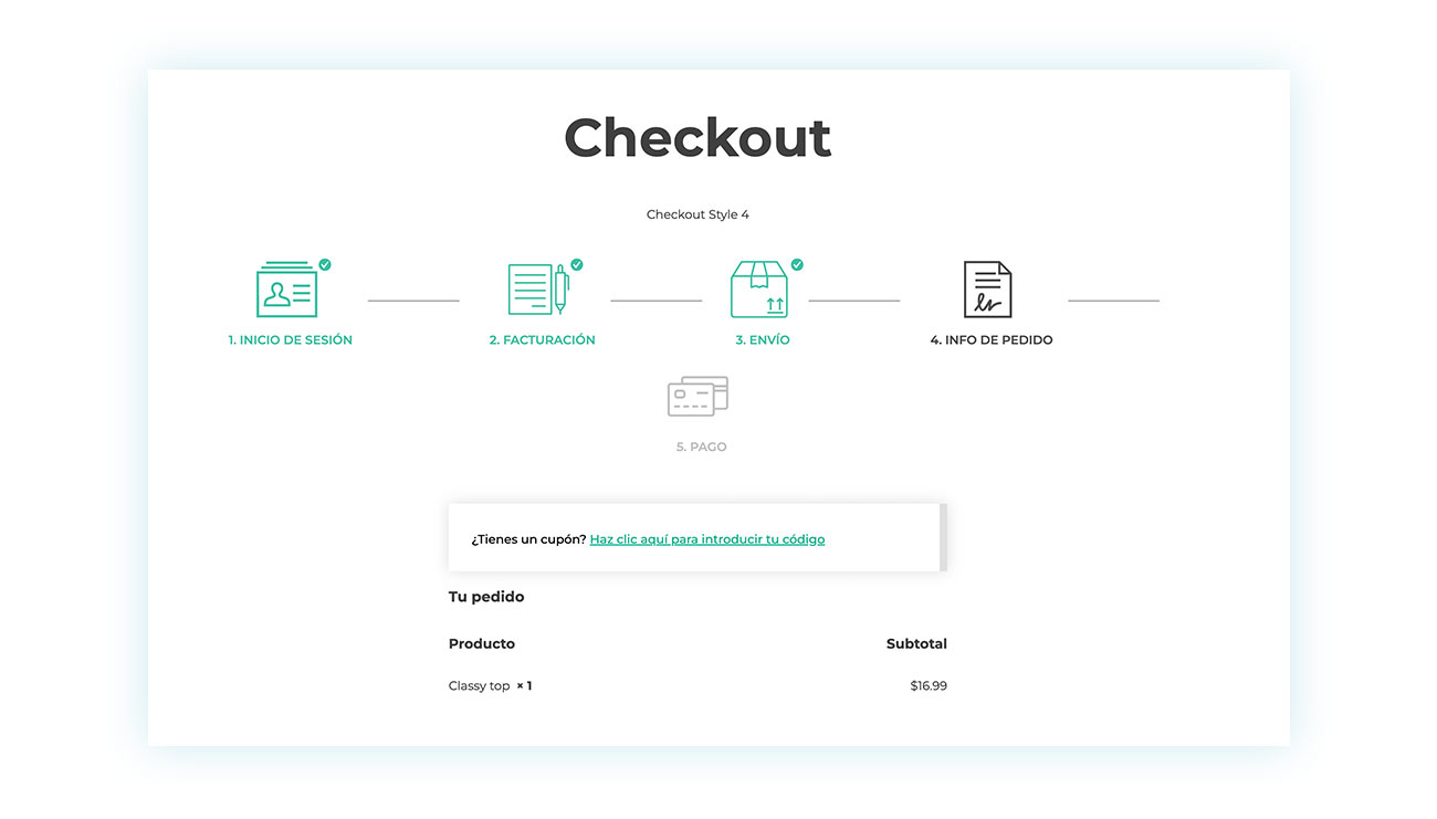 Efecto de campos completados en el checkout