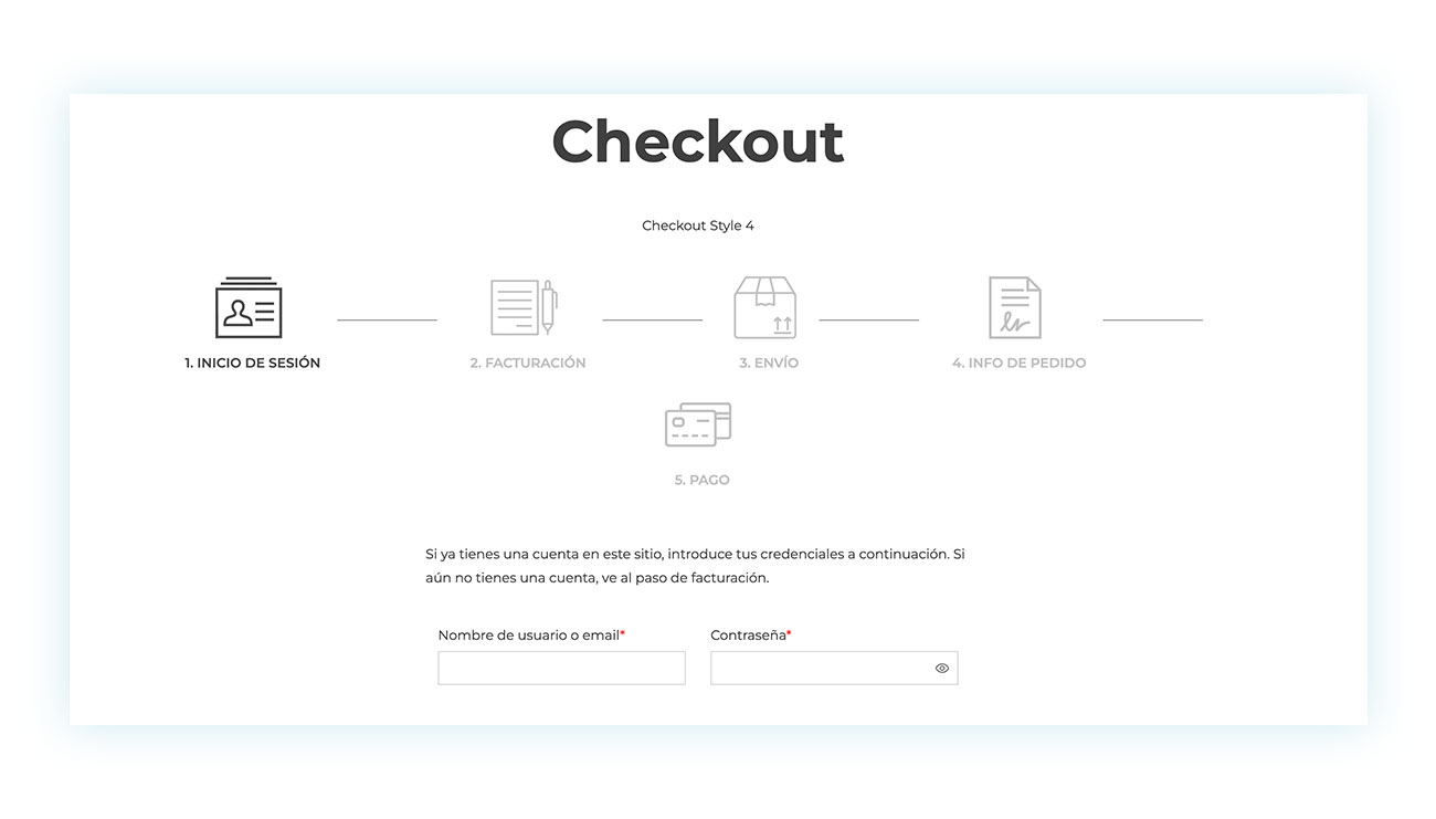 Página de pago dividida por secciones