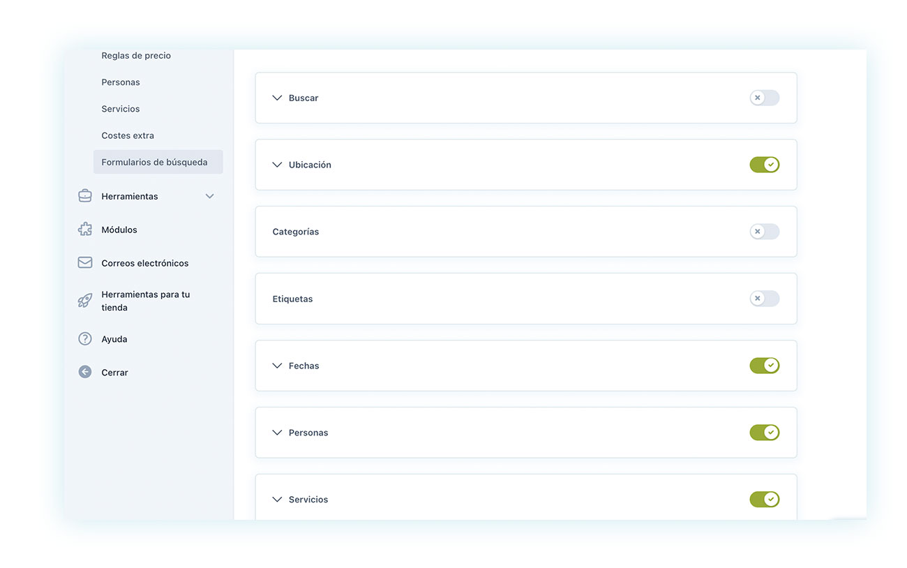 Configuración de formulario de búsqueda