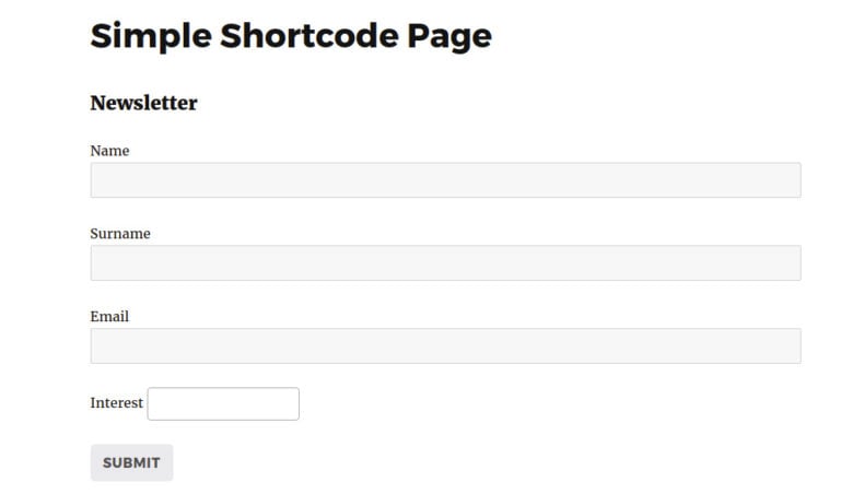 Shortcode subscription form