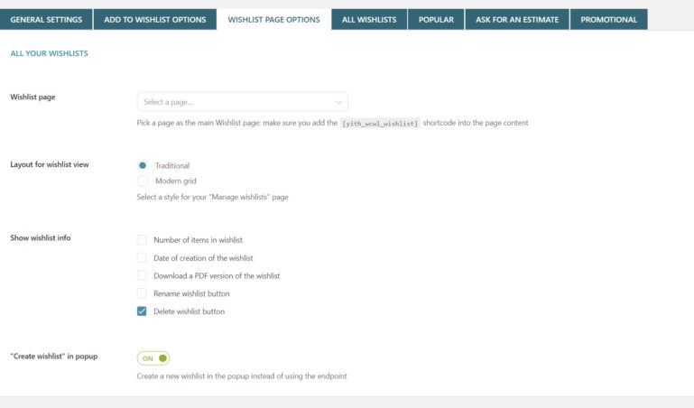 Wishlist page options (1/8)