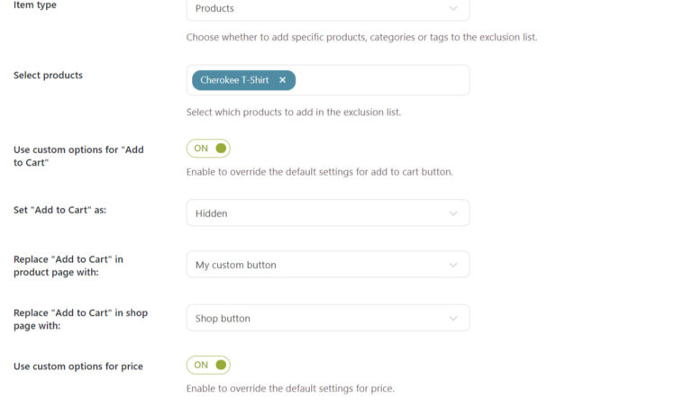Exclusion rule settings