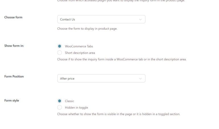 Inquiry form settings