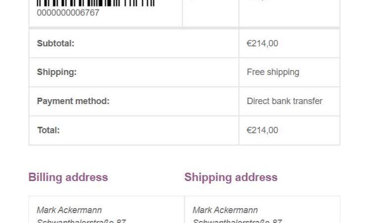 Product and order barcode in email